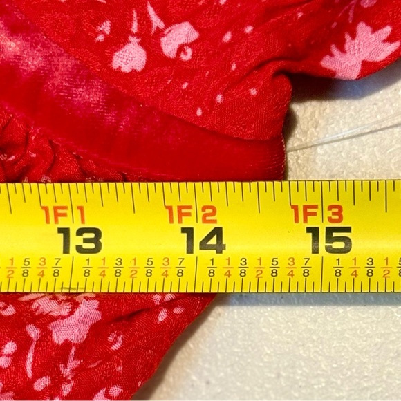 NWT FREE PEOPLE Bell Sleeve Floral Mini Peasant Dress Pop Red Combo - Picture 13 of 14